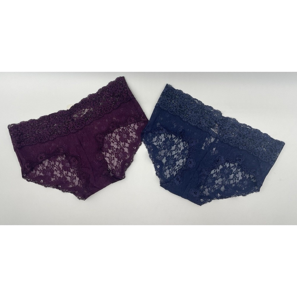 Soma 2PK Embraceable Allover Lace Cheeky Boyshort S Navy & Bordeaux Lingerie NWT